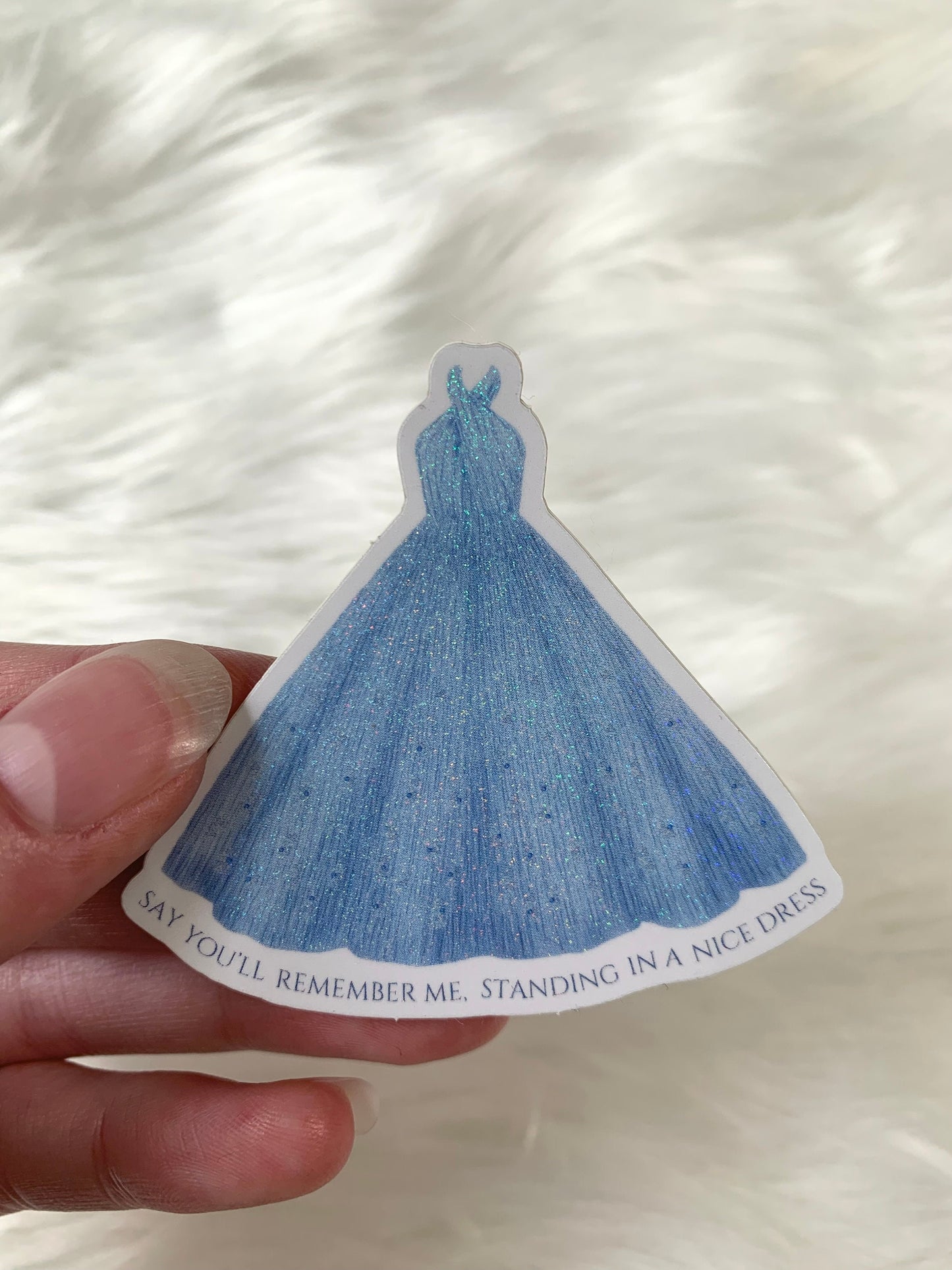 Shimmery Silver Blue Dress Sticker, Say You'll Remember Me