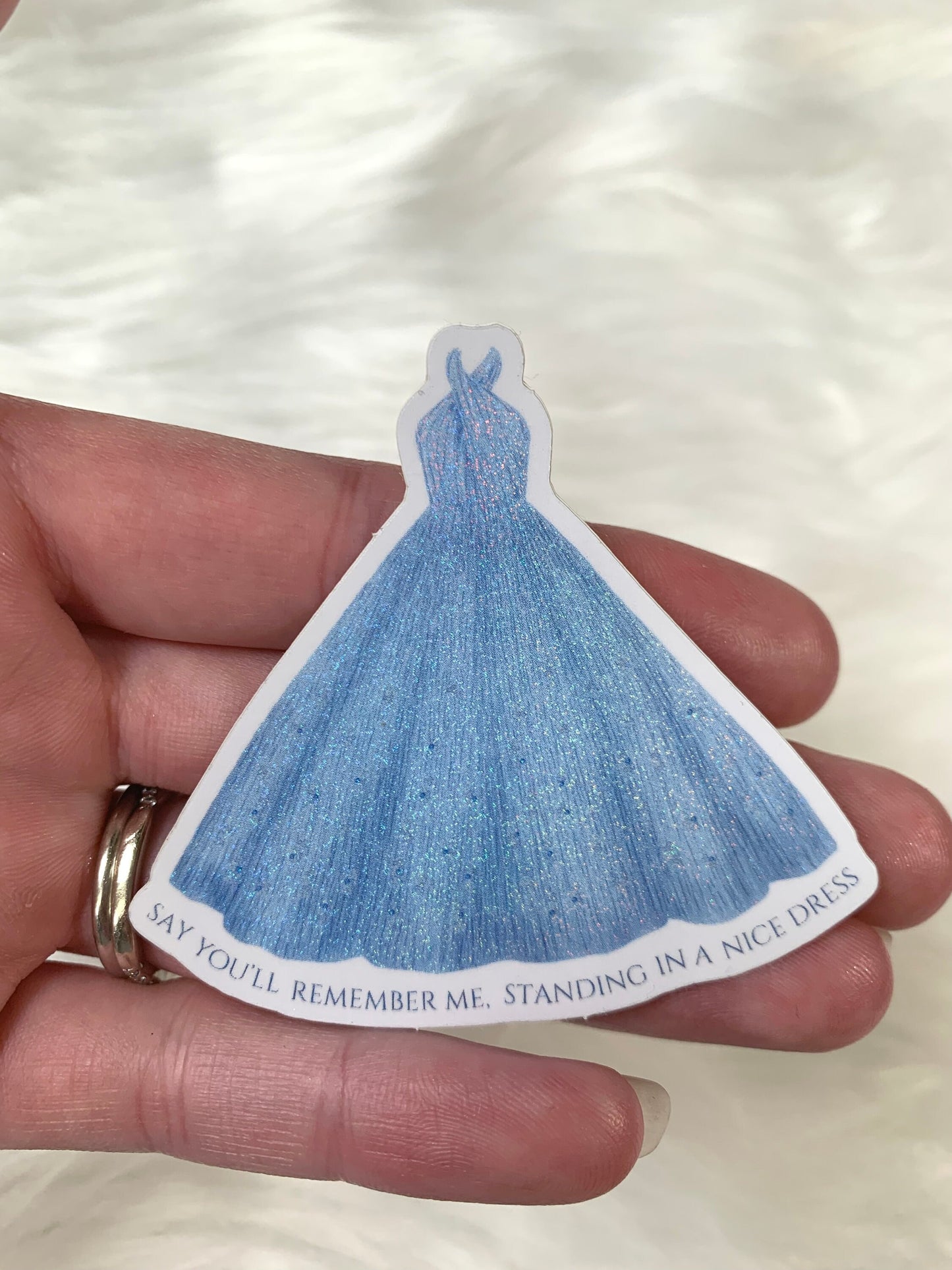 Shimmery Silver Blue Dress Sticker, Say You'll Remember Me