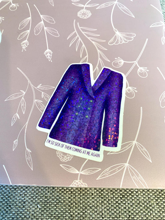 Blue and Purple Glitter Man Blazer, Eras Outfit Sticker