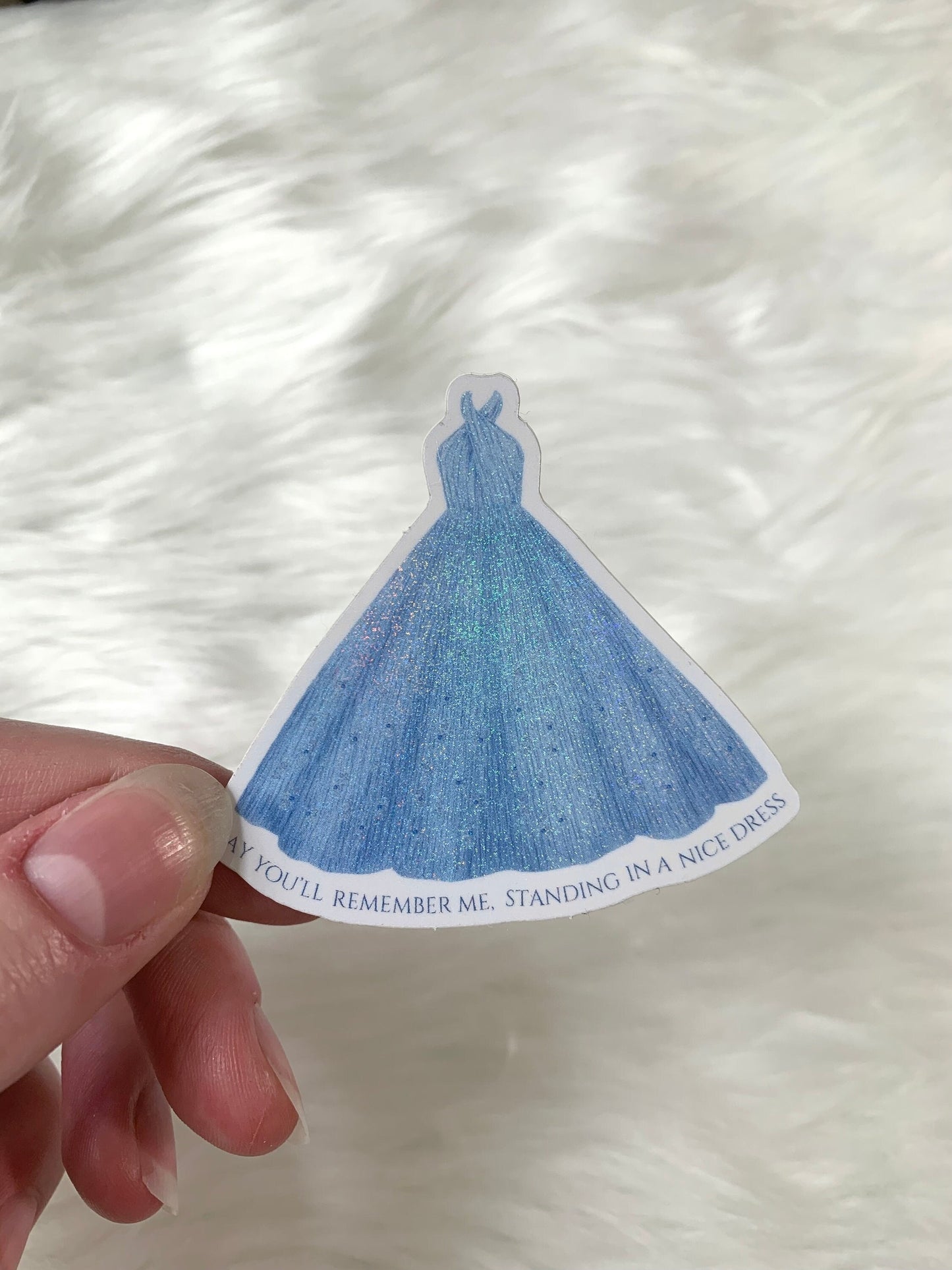Shimmery Silver Blue Dress Sticker, Say You'll Remember Me