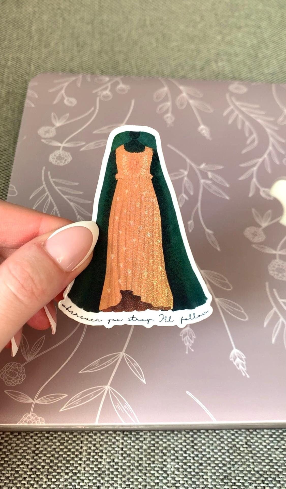 Orange Leaf Forest Dress with Green Cape, Eras Tour Sticker