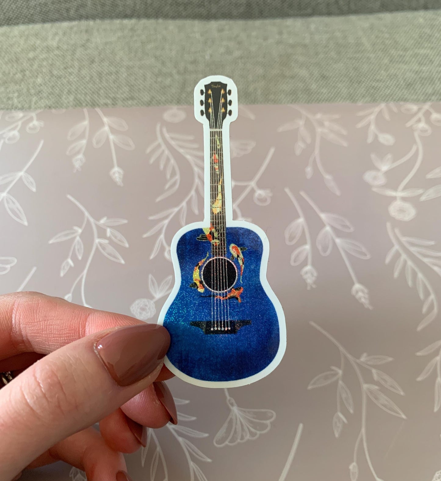 Koi Fish Guitar Shimmery Blue Sticker