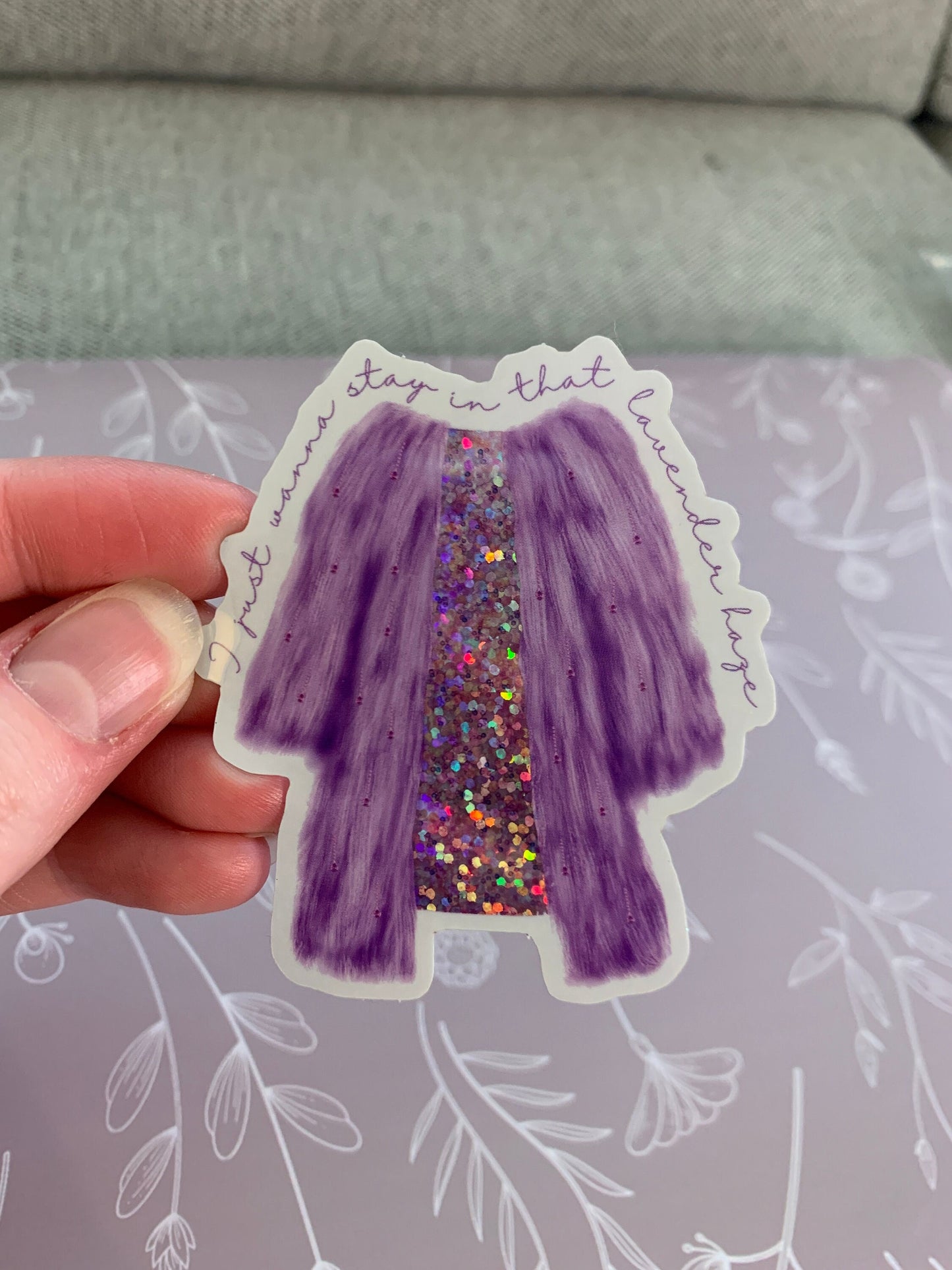Lavender Rhinestone Fur Coat Sticker, Design A