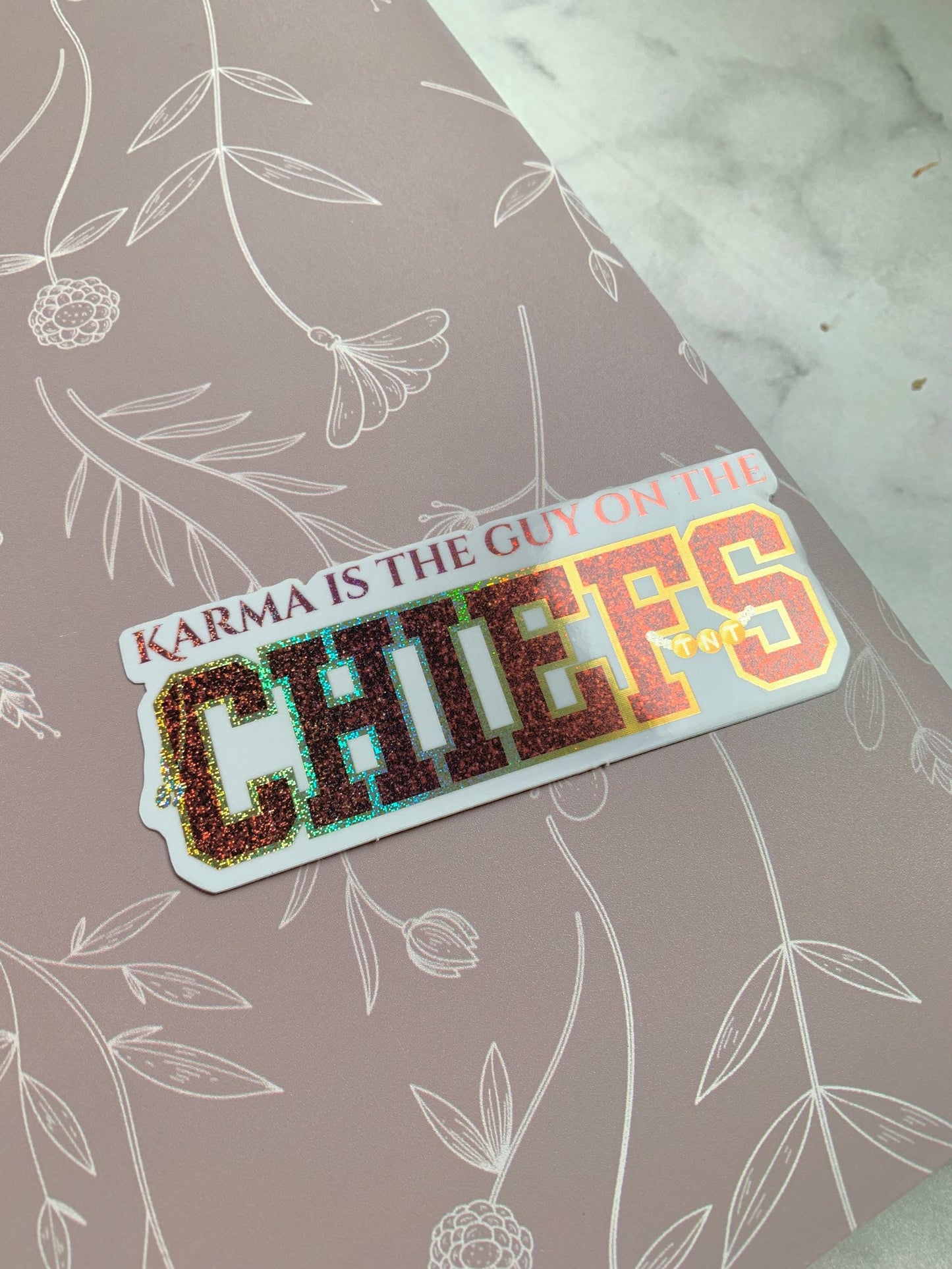 Karma is the Guy on the Chiefs Glitter Sticker