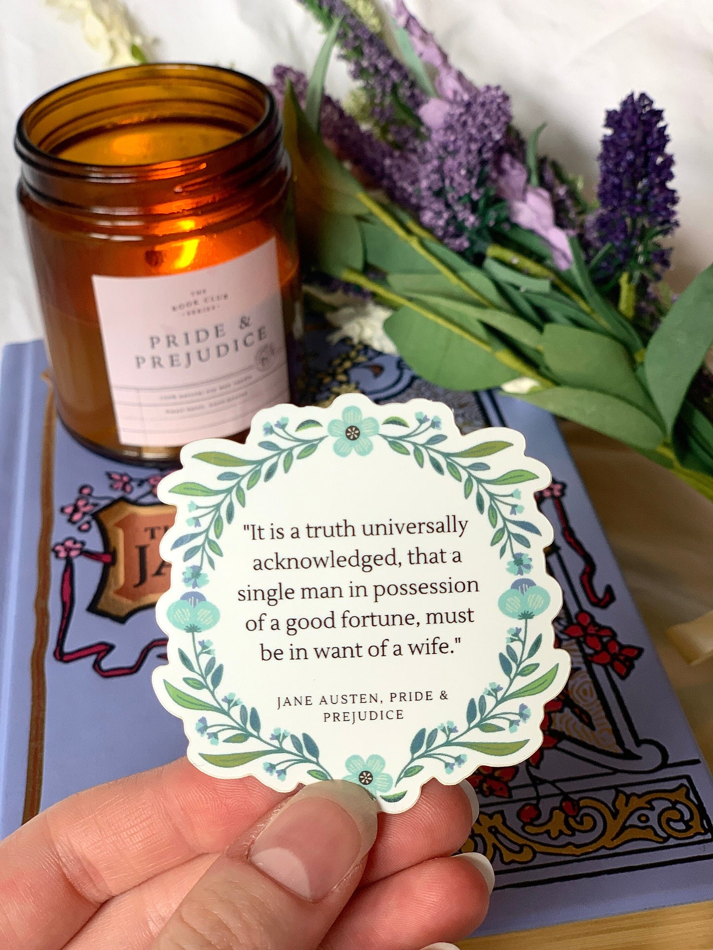 Jane Austen Quote Pride and Prejudice Sticker, "It is a truth universally acknowledged"