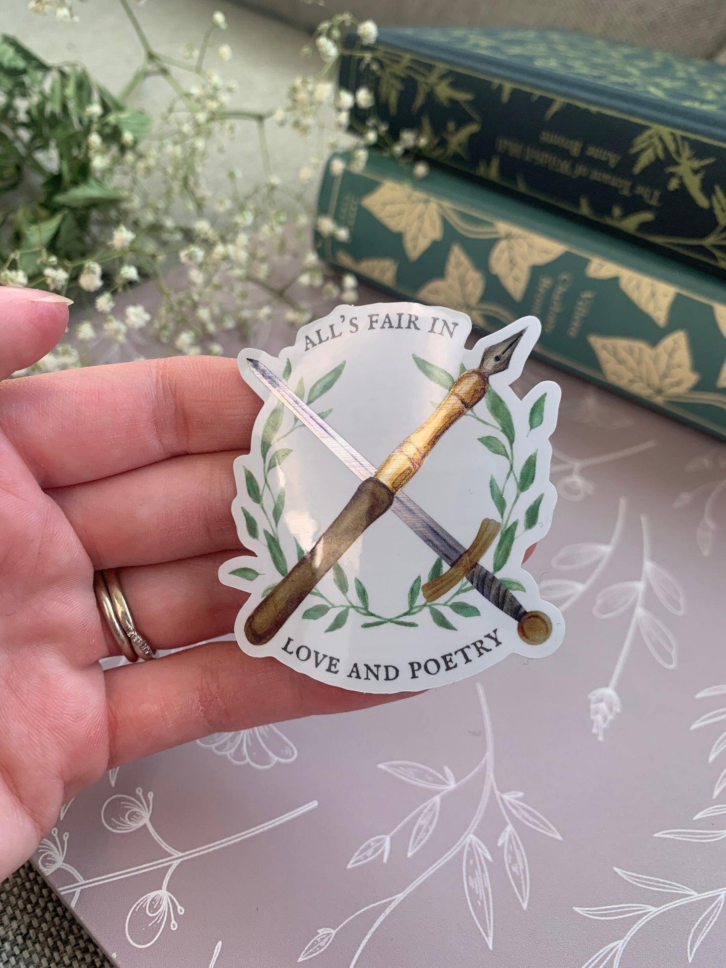 Fountain Pen and Sword Coat of Arms Sticker -- Metallic Accents