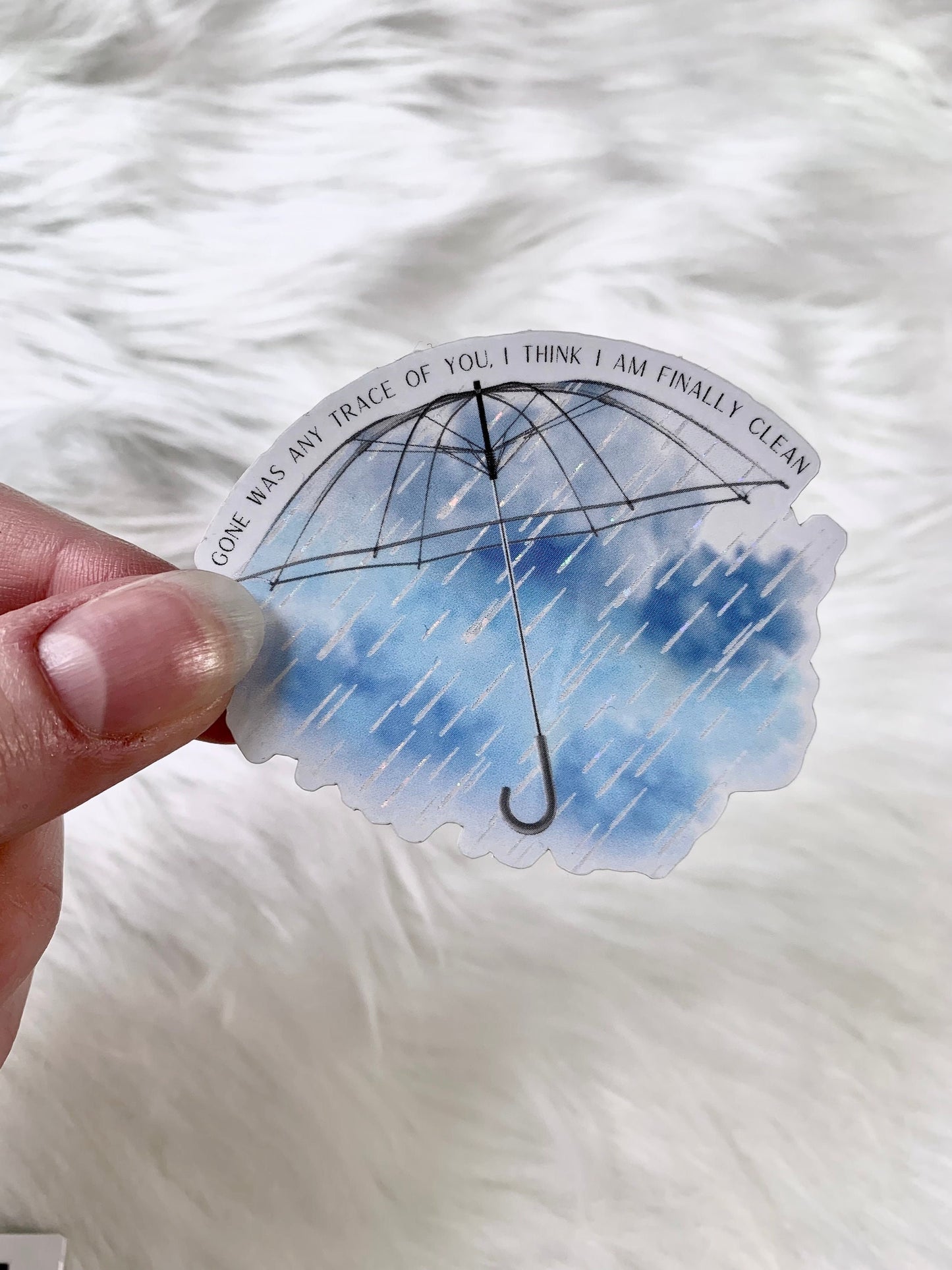 Clean Sticker, Rain and Umbrella, Shimmery Raindrops Sticker