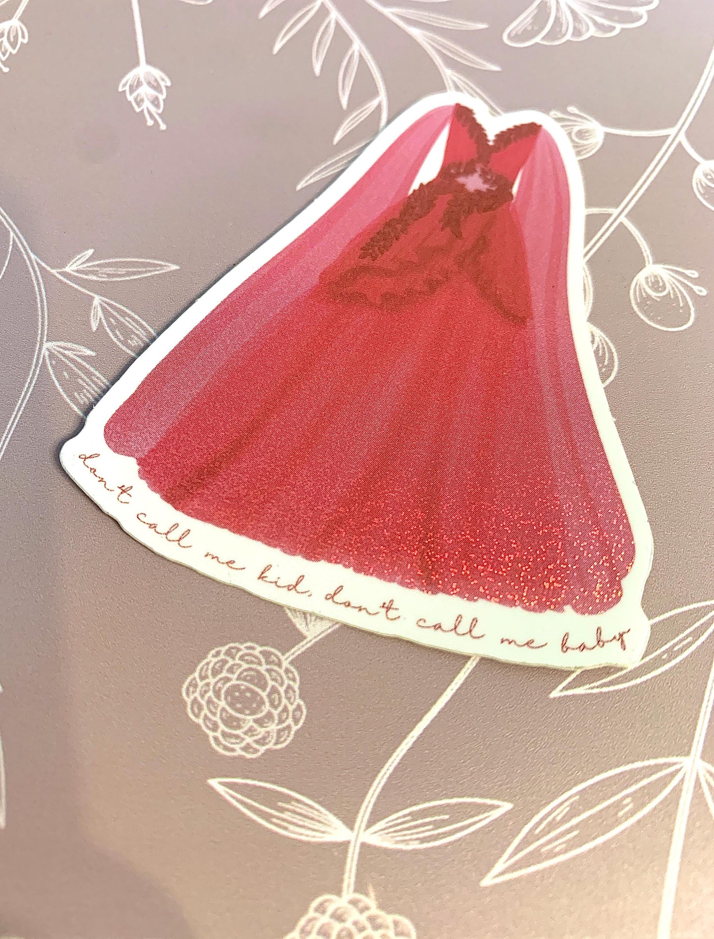 Berry Pink Flowy Leaf Forest Dress, Eras Sticker