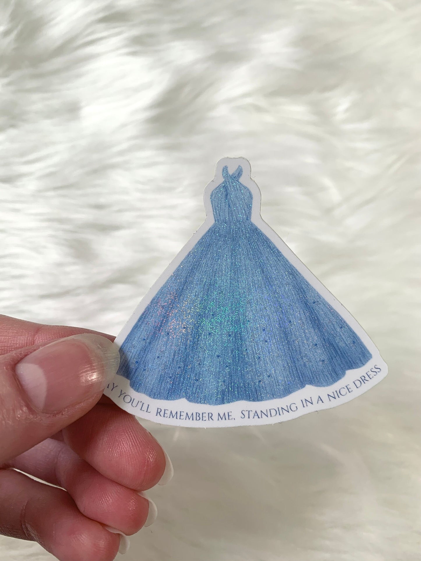 Shimmery Silver Blue Dress Sticker, Say You'll Remember Me