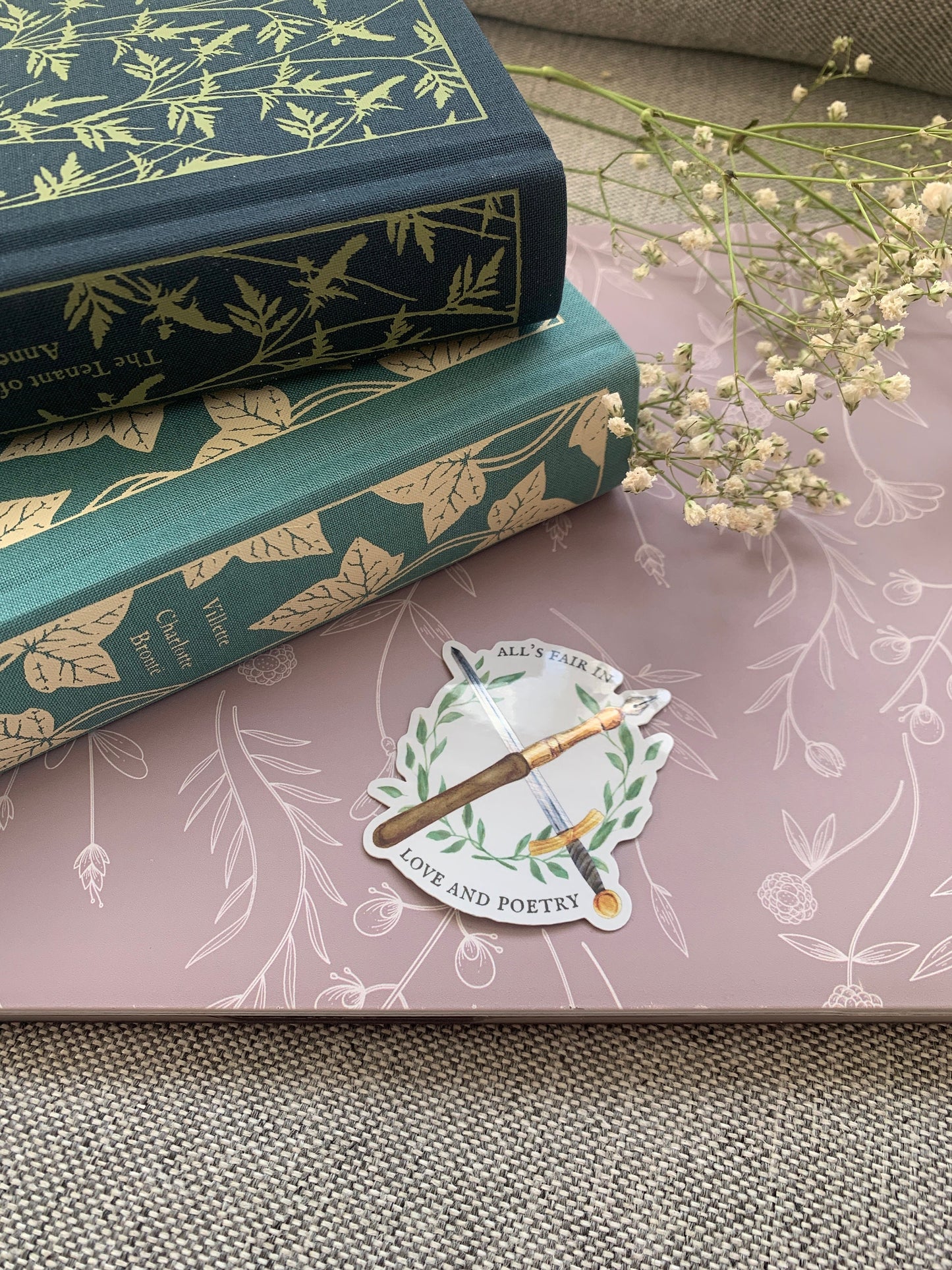 Fountain Pen and Sword Coat of Arms Sticker -- Metallic Accents
