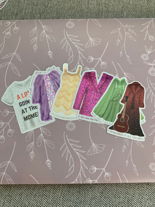 US Eras Outfits Glitter Sticker Bundle -- 6 Stickers