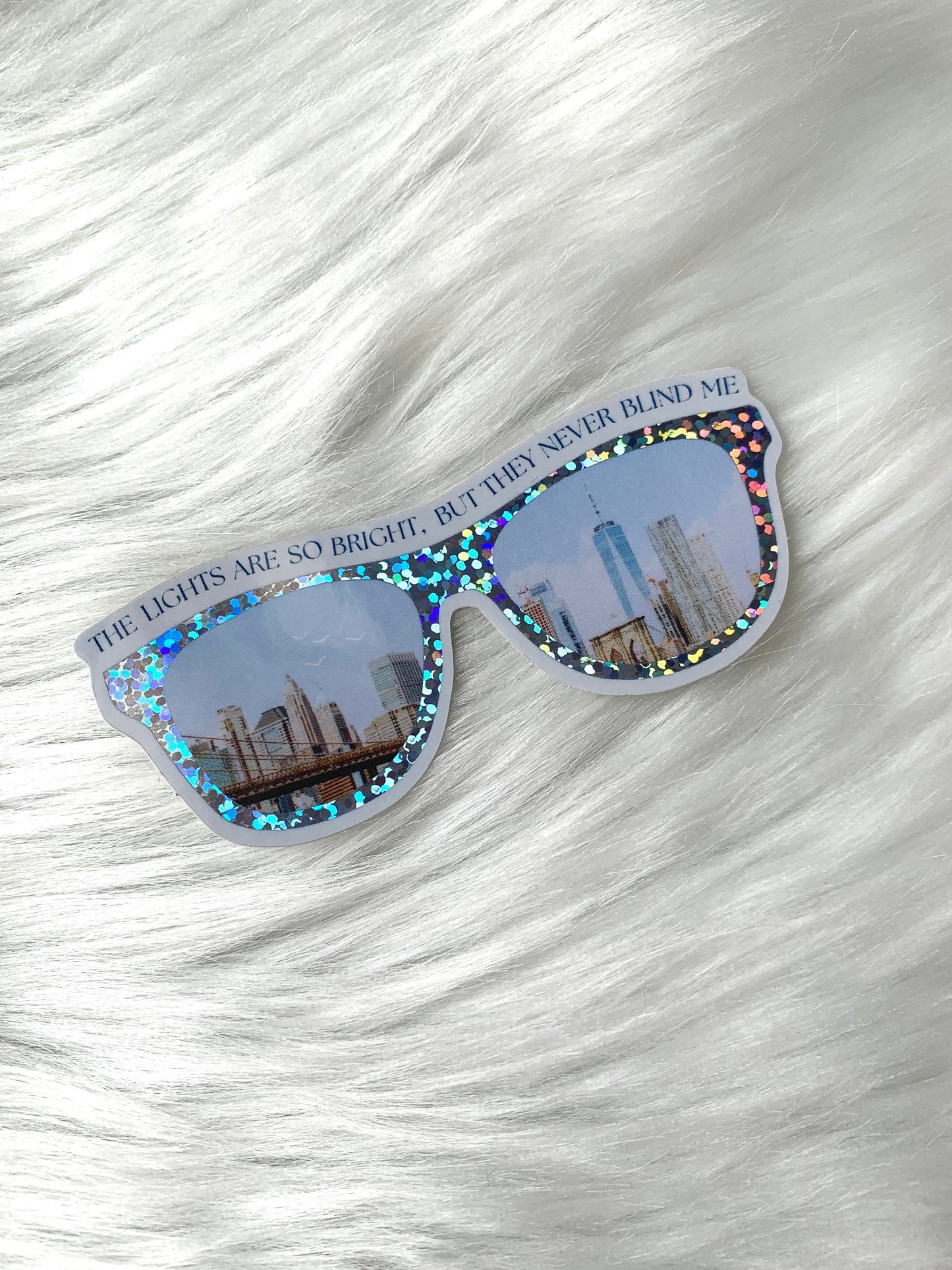 Sparkly Sunglasses New York Sticker, The Lights are So Bright