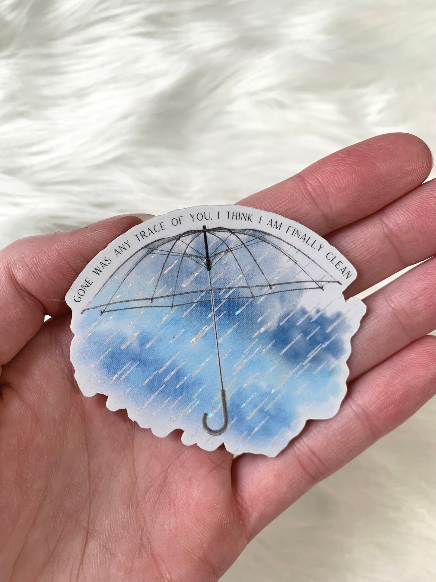 Clean Sticker, Rain and Umbrella, Shimmery Raindrops Sticker