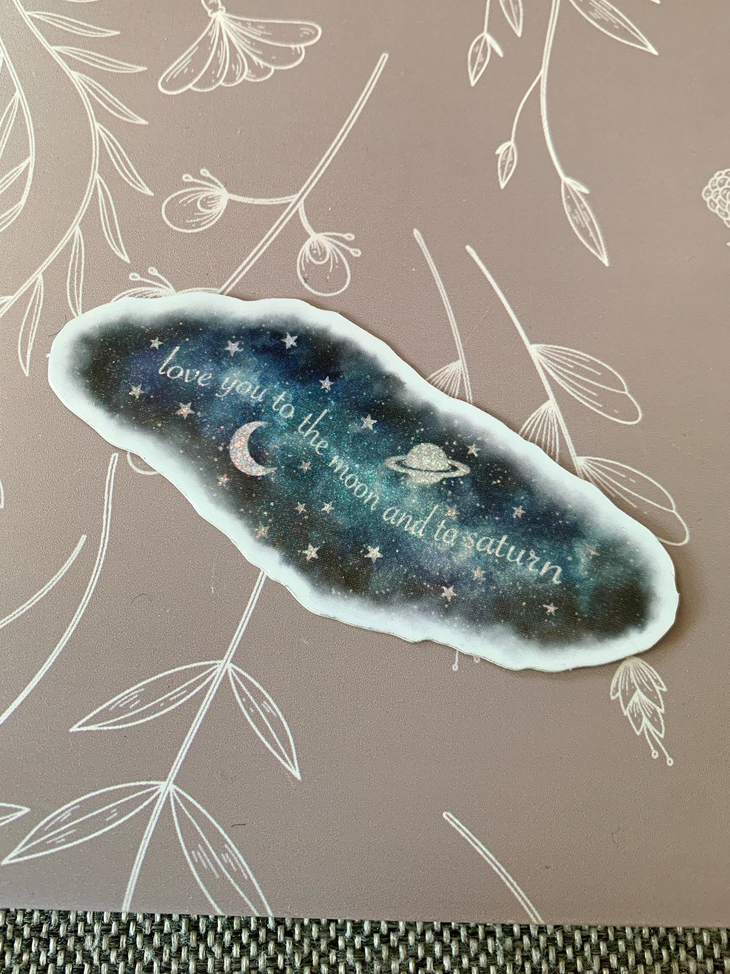 Moon and Saturn Shimmery Space Watercolor Sticker