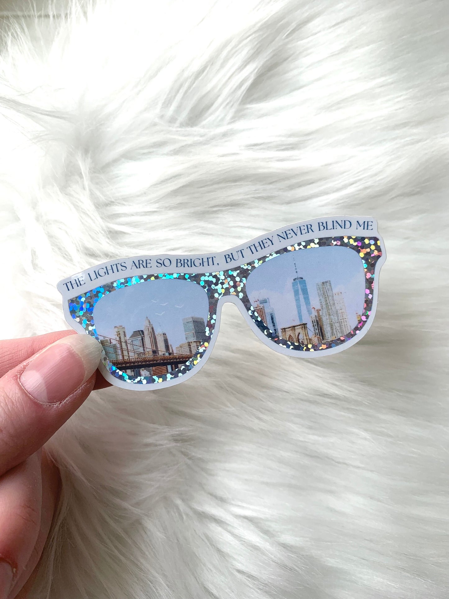 Sparkly Sunglasses New York Sticker, The Lights are So Bright