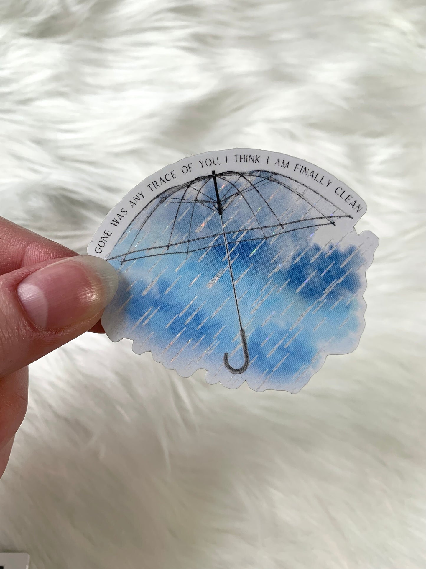 Clean Sticker, Rain and Umbrella, Shimmery Raindrops Sticker