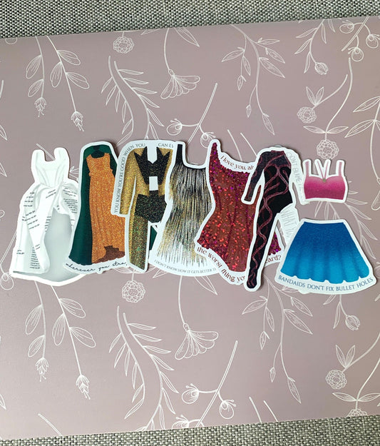 Europe Eras Outfits Glitter Sticker Bundle -- 7 Stickers