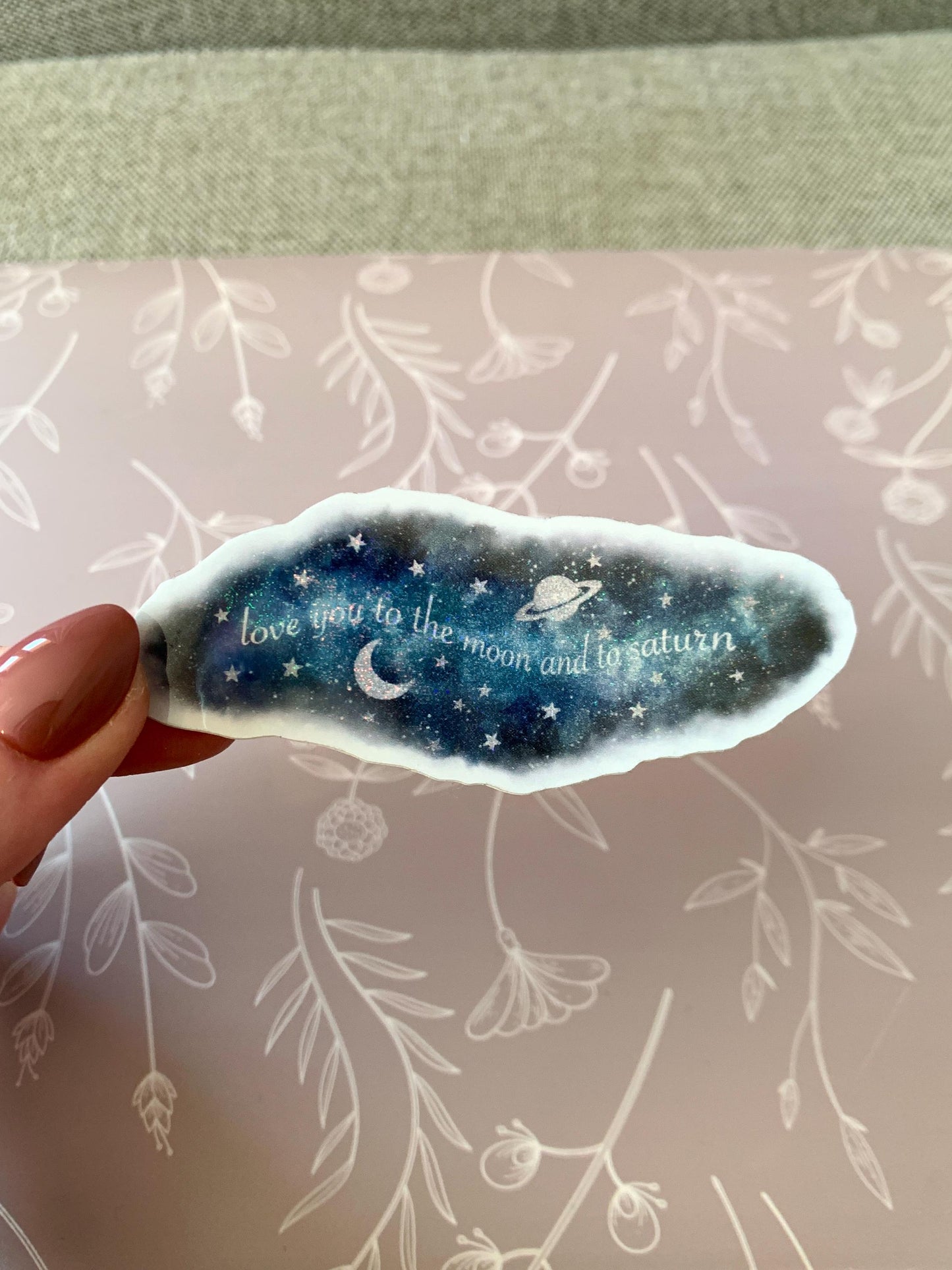 Moon and Saturn Shimmery Space Watercolor Sticker
