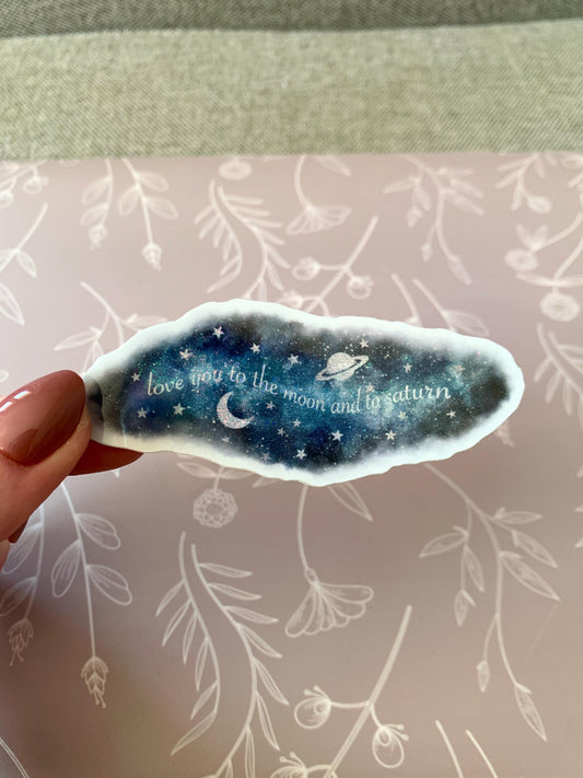 Moon and Saturn Shimmery Space Watercolor Sticker
