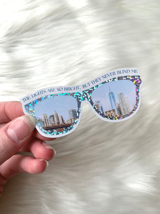 Sparkly Sunglasses New York Sticker, The Lights are So Bright