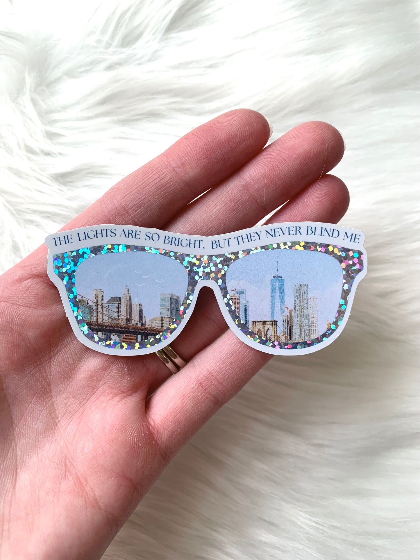 Sparkly Sunglasses New York Sticker, The Lights are So Bright