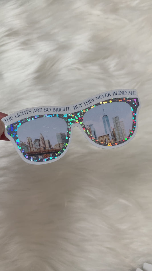 Sparkly Sunglasses New York Sticker, The Lights are So Bright