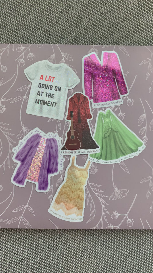 US Eras Outfits Glitter Sticker Bundle -- 6 Stickers