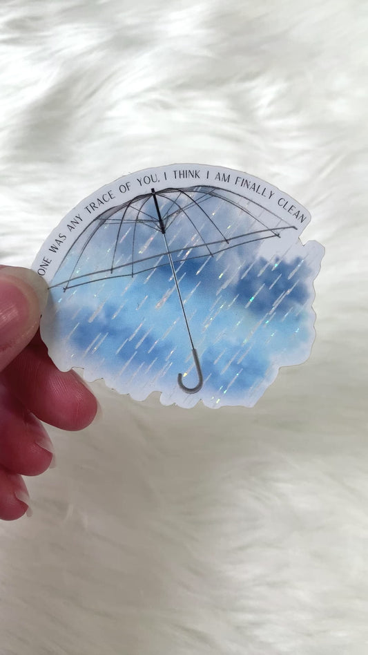 Clean Sticker, Rain and Umbrella, Shimmery Raindrops Sticker