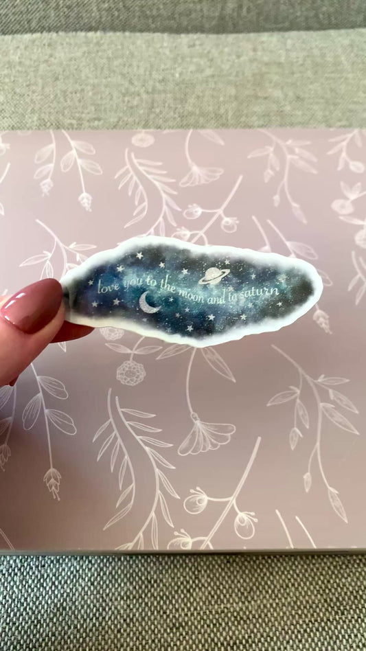 Moon and Saturn Shimmery Space Watercolor Sticker