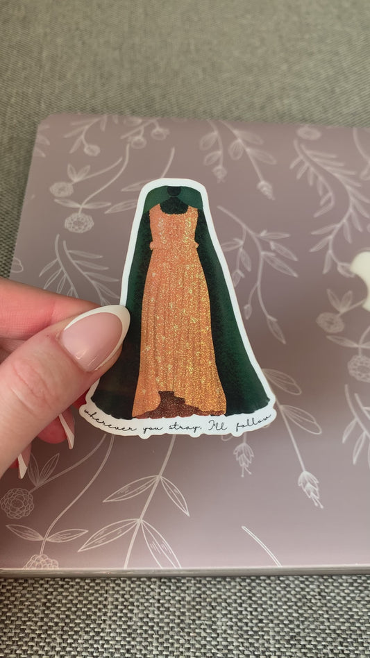 Orange Leaf Forest Dress with Green Cape, Eras Tour Sticker