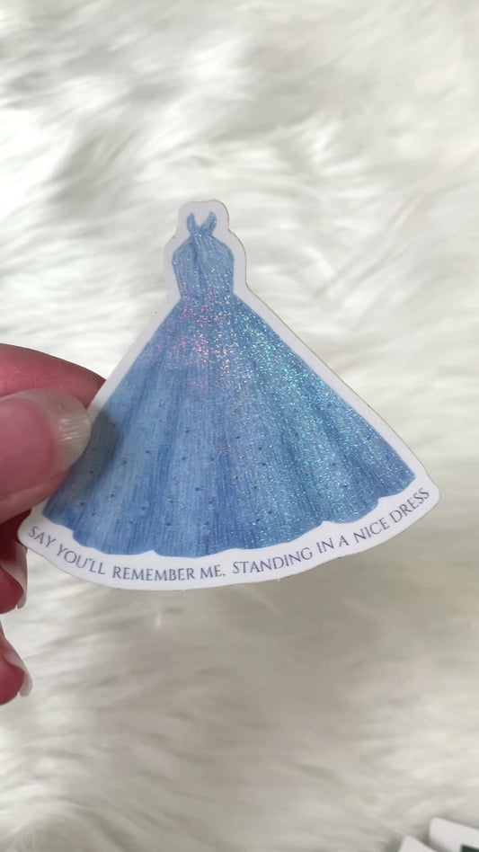 Shimmery Silver Blue Dress Sticker, Say You'll Remember Me