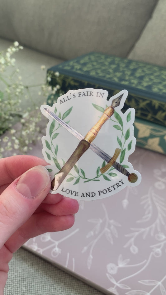 Fountain Pen and Sword Coat of Arms Sticker -- Metallic Accents